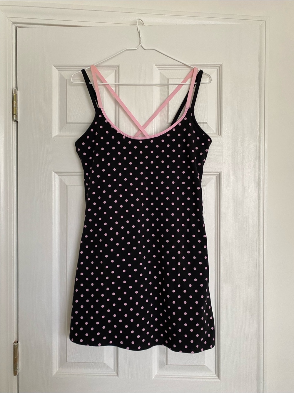 PINK Victoria's Secret All Day Cotton Strappy Dress - Black and Pink Polka Dot